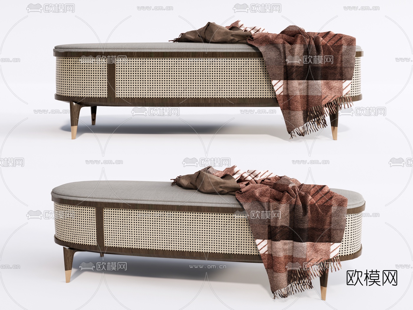 现代布艺床尾凳脚踏su模型