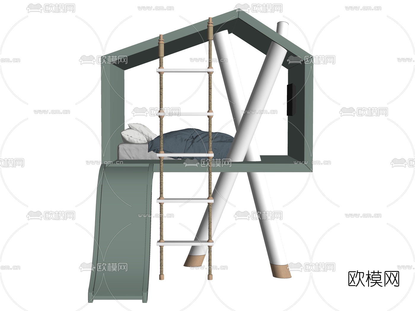 现代儿童床上下床su模型