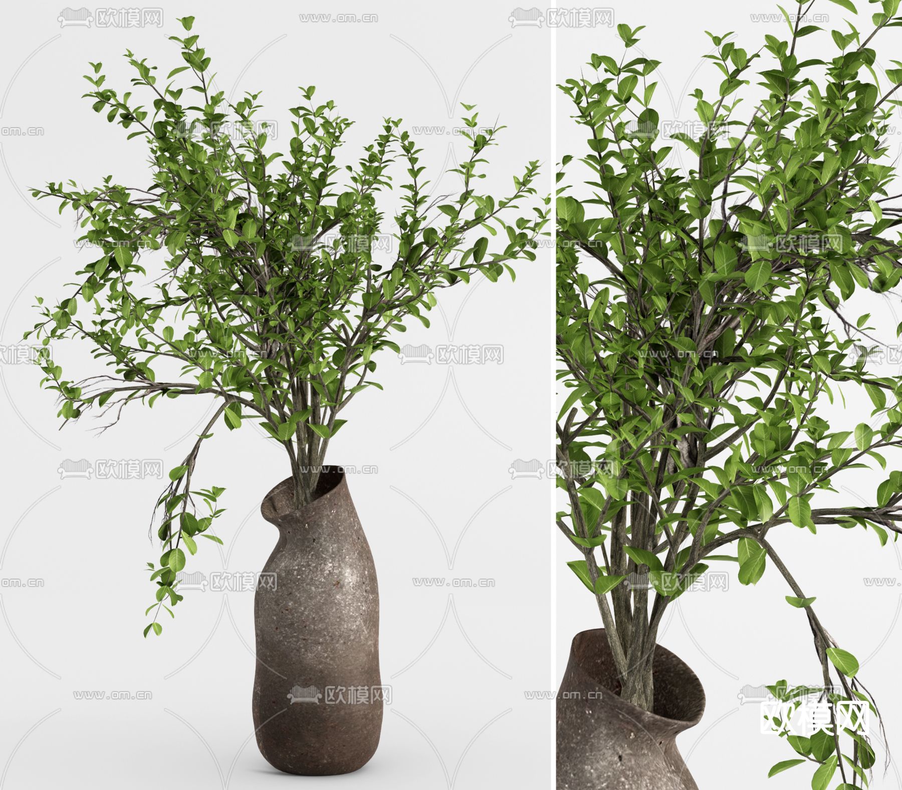 新中式绿植花瓶su模型