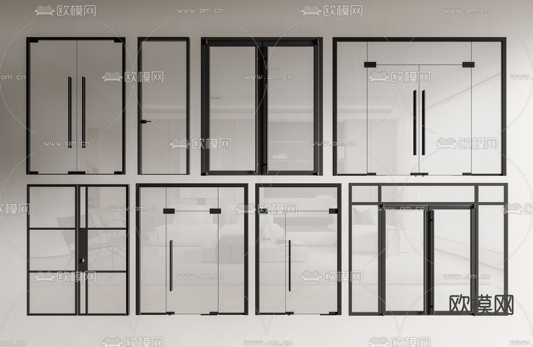 现代玻璃双开门su模型