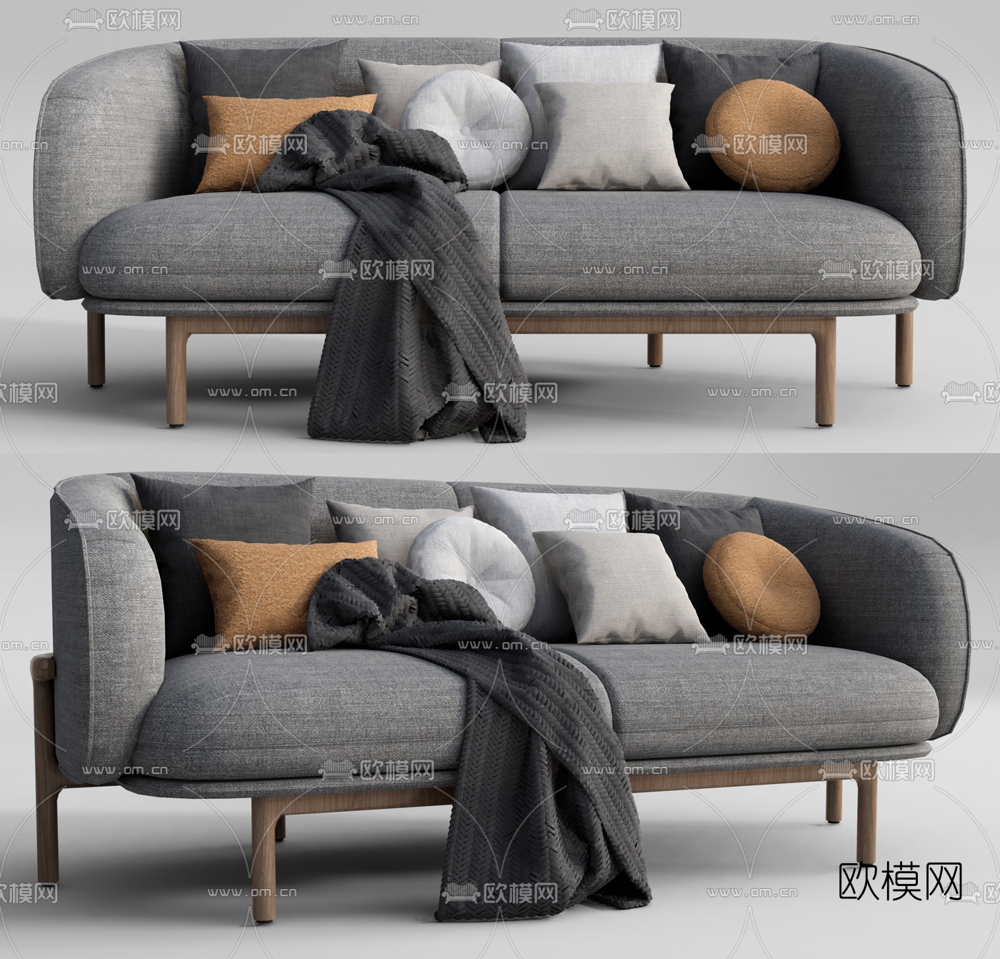 北欧布艺双人沙发su模型