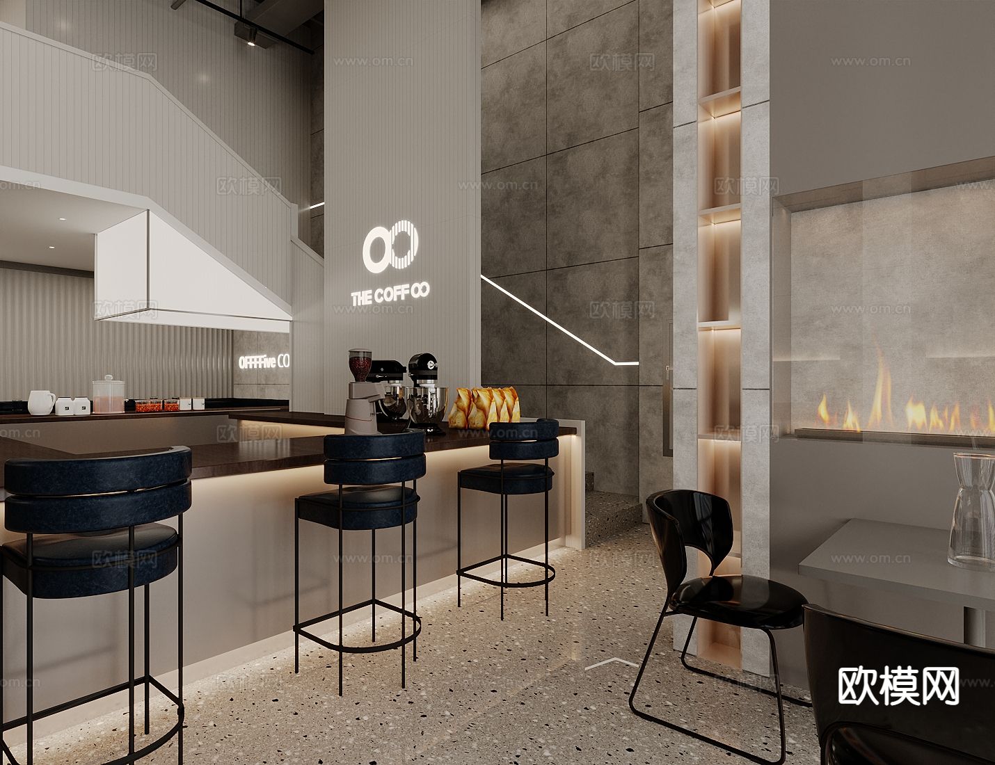 咖啡店卡座区 咖啡操作台su模型下载（渲染图4）