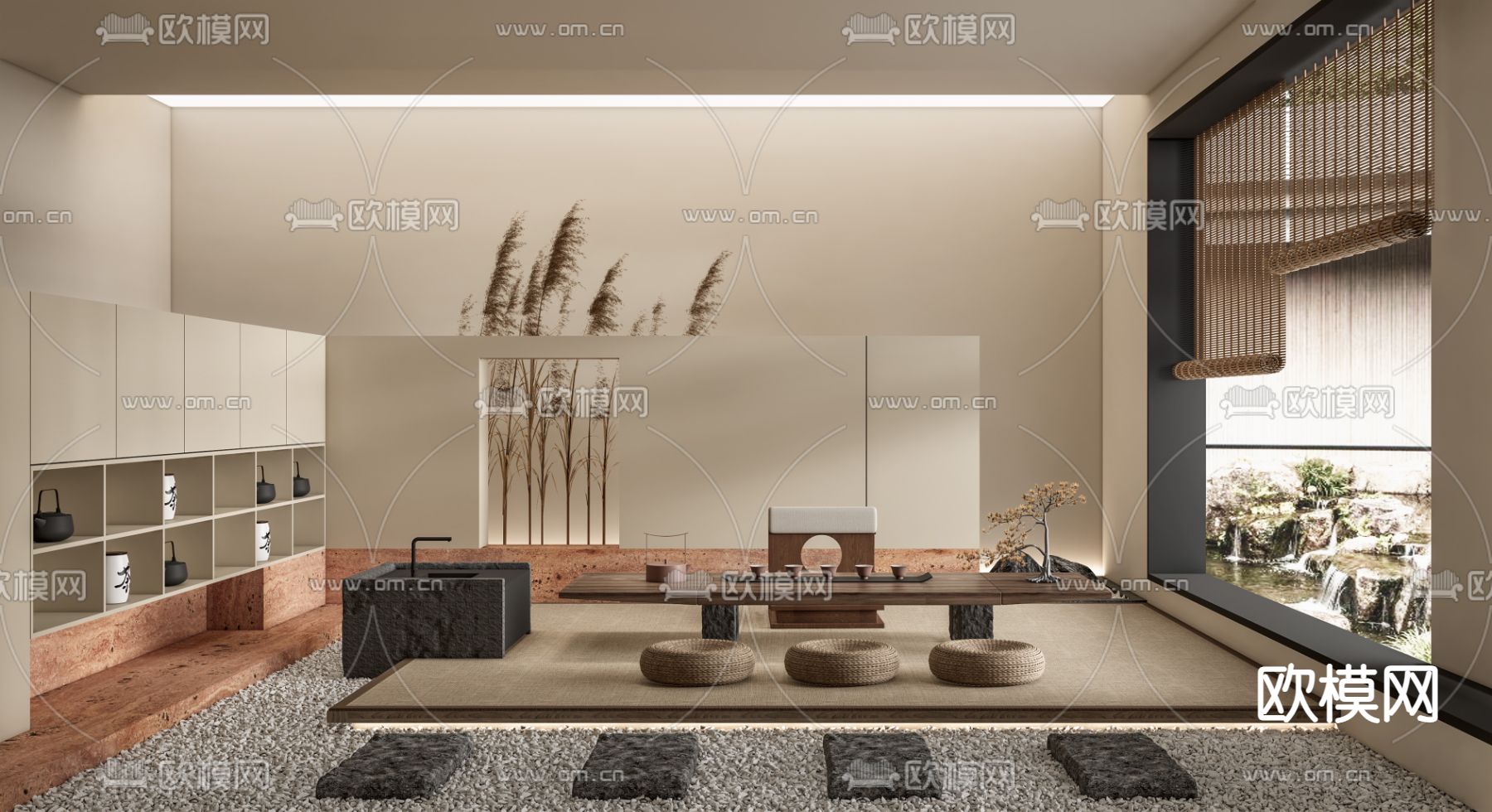 日式榻榻米茶室su模型下载（渲染图1）