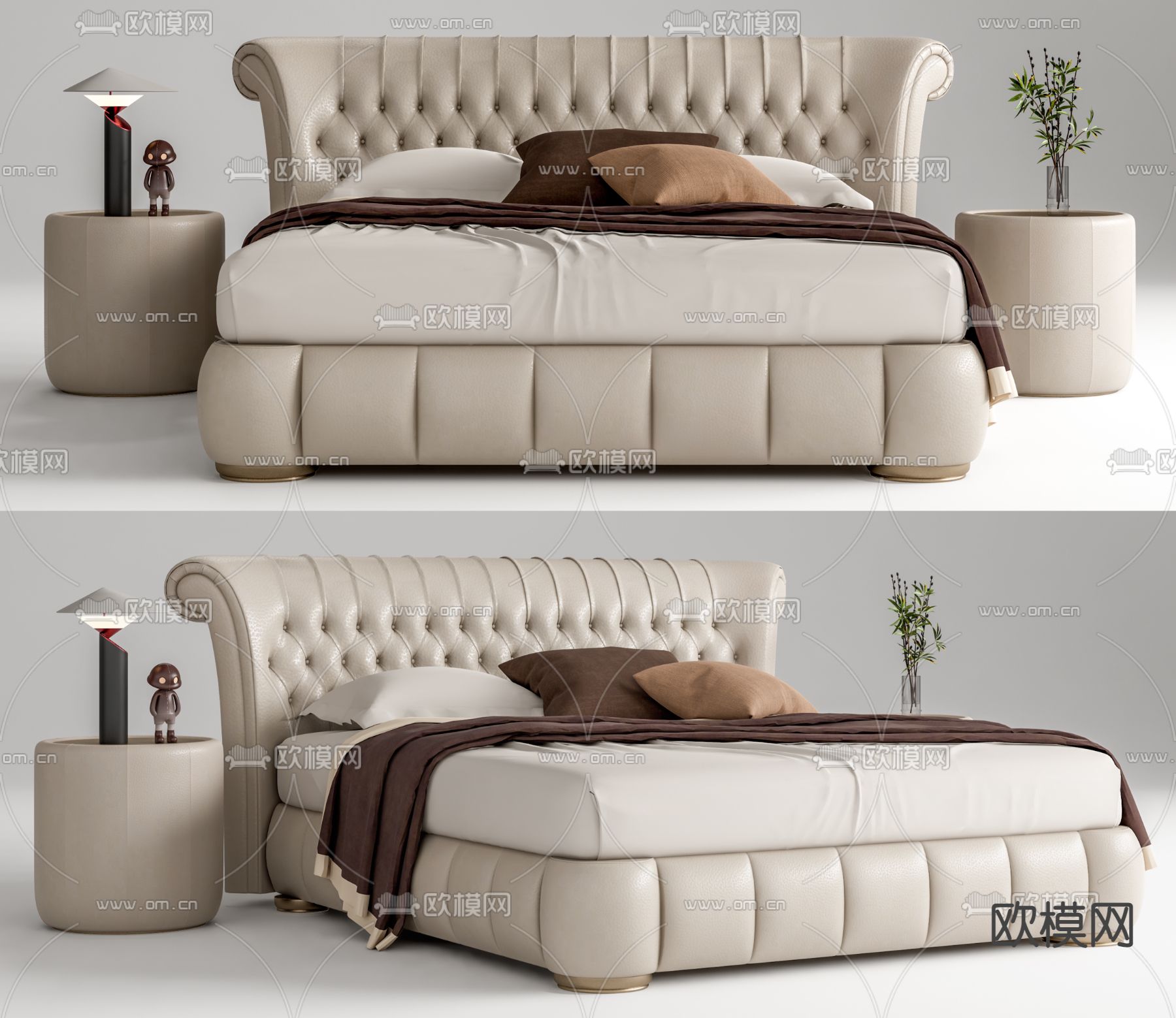 Windsor简欧双人床su模型下载（渲染图1）