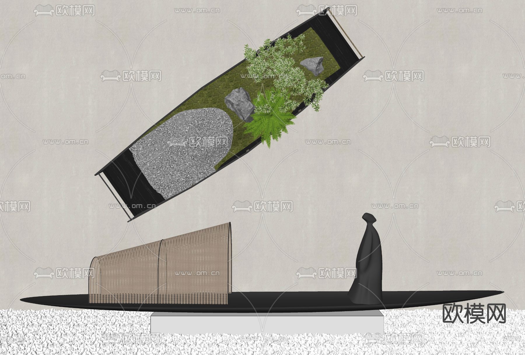 乌篷船雕塑 雕塑小品su模型