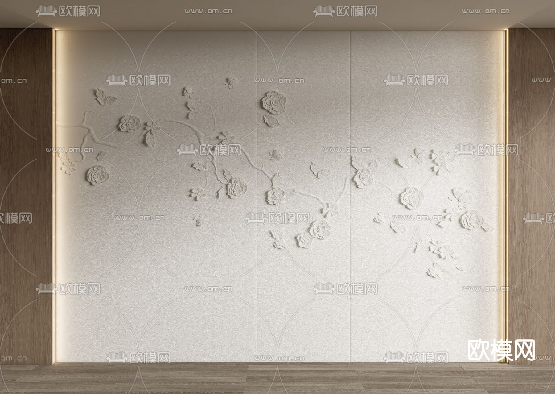 现代浮雕软包背景墙 护墙板su模型