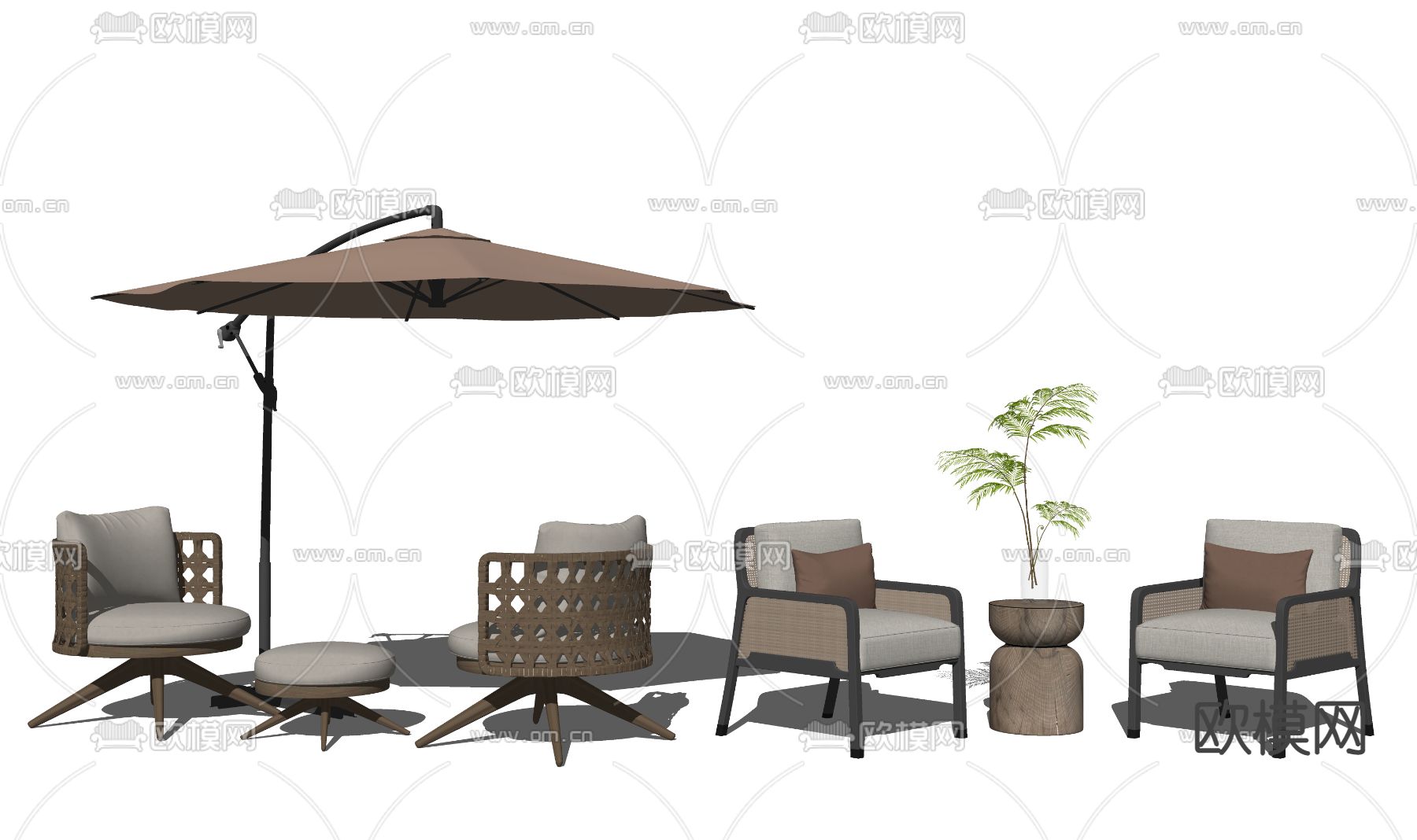 现代遮阳伞户外椅su模型下载（渲染图2）