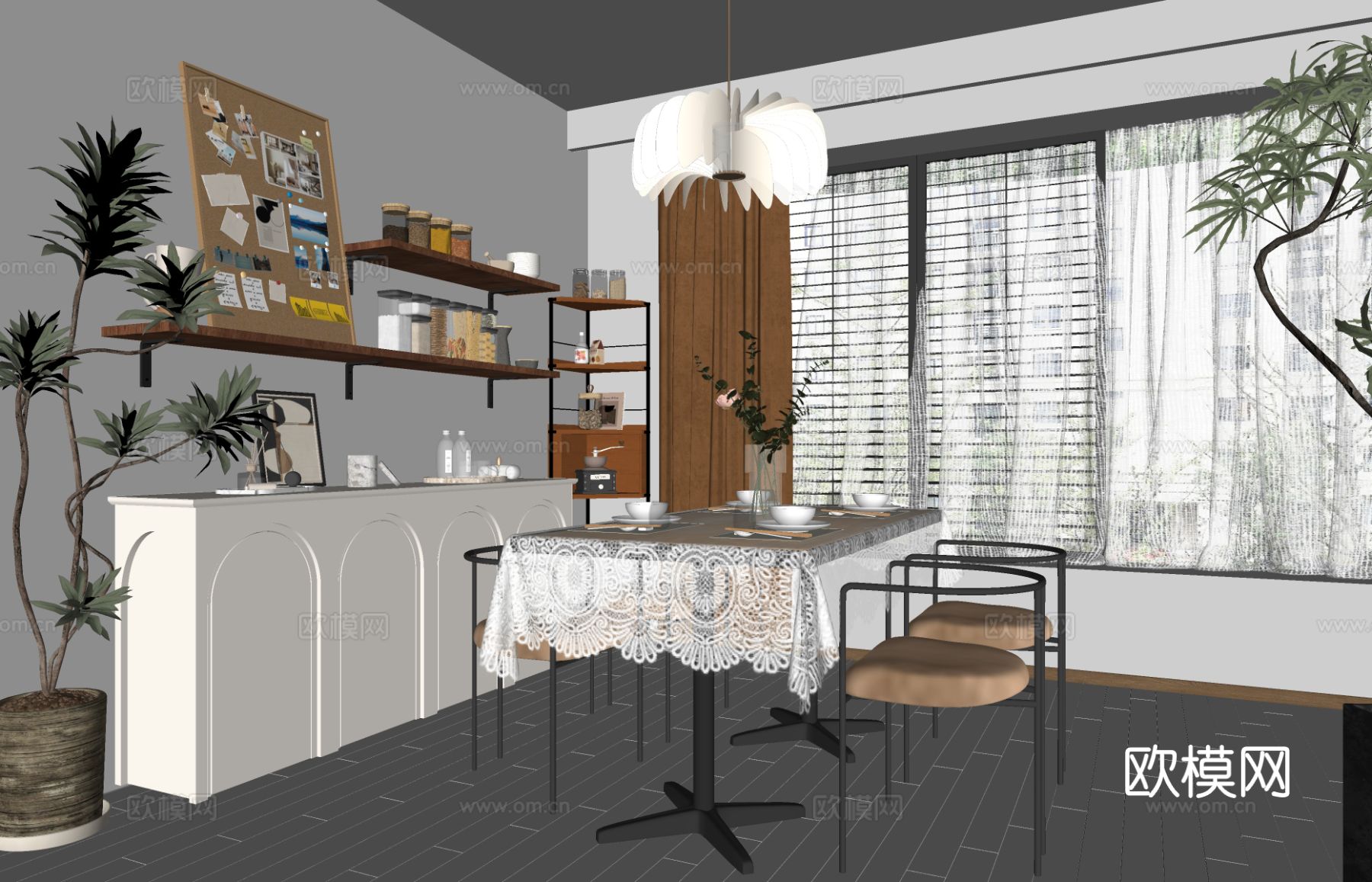 法式餐厅su模型下载（渲染图1）