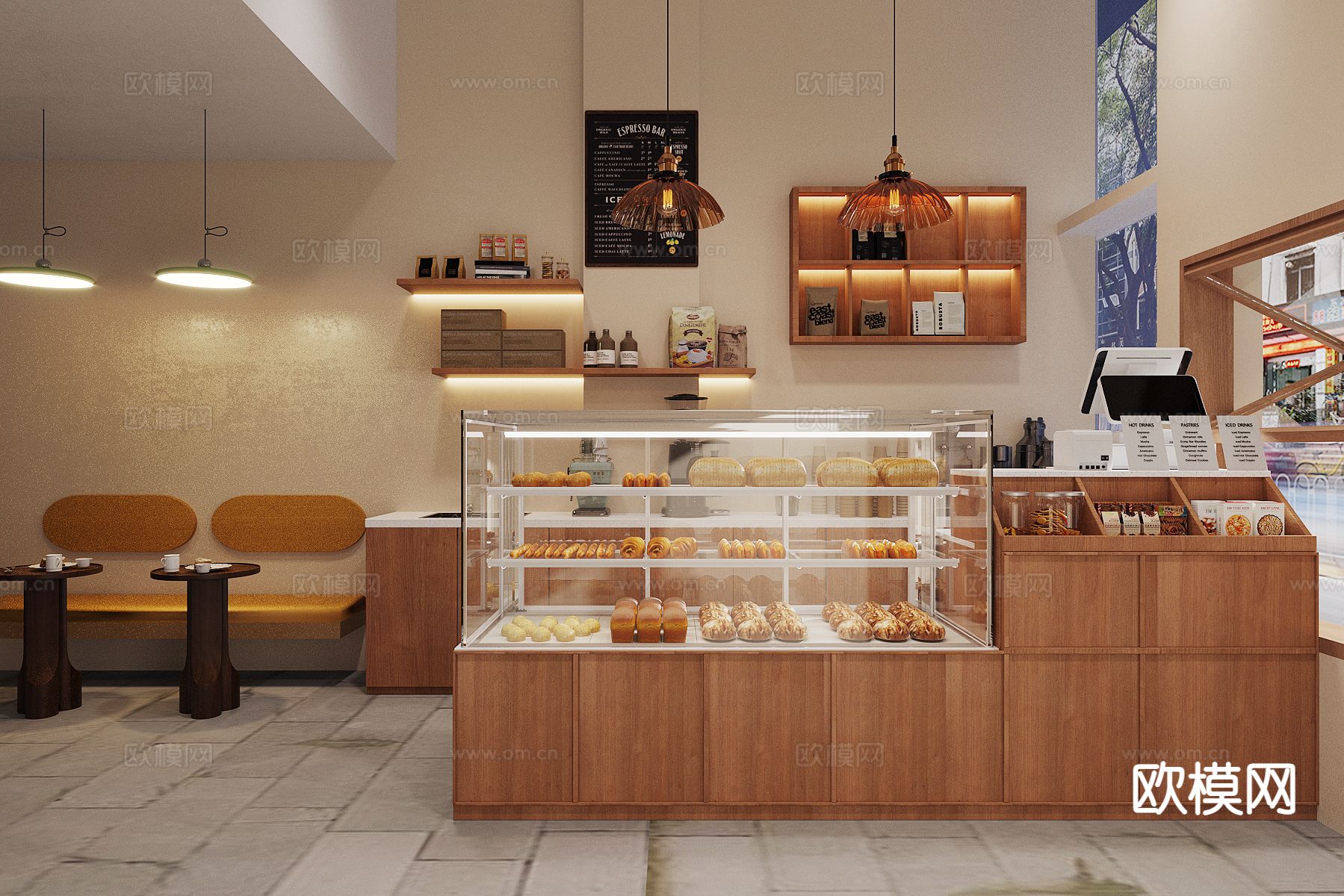 中古风咖啡厅 咖啡店su模型下载（渲染图2）