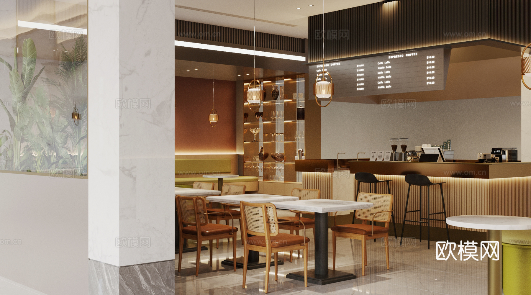 原木风咖啡店操作台 咖啡店工作台su模型下载（渲染图3）