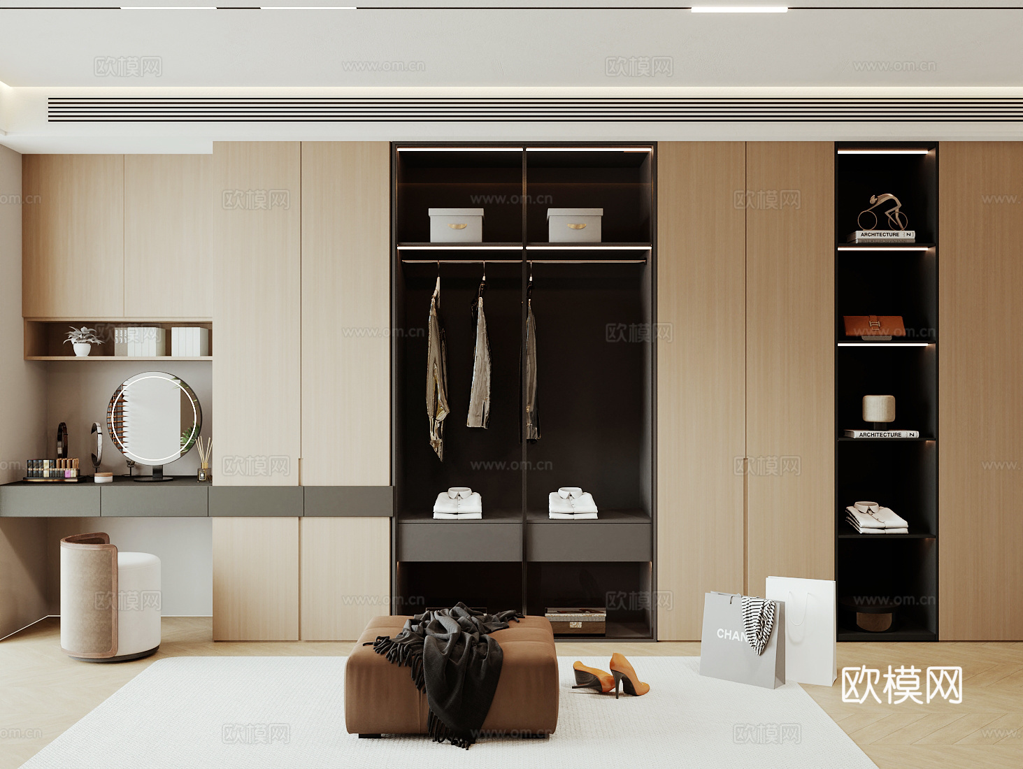 现代玻璃衣柜su模型下载（渲染图2）