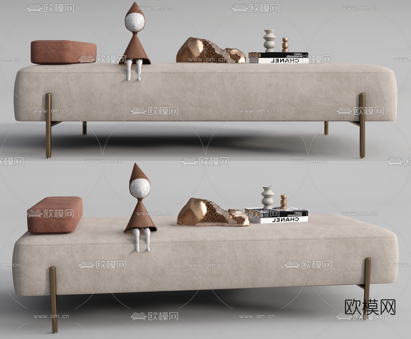 现代布艺床尾凳su模型下载（渲染图1）
