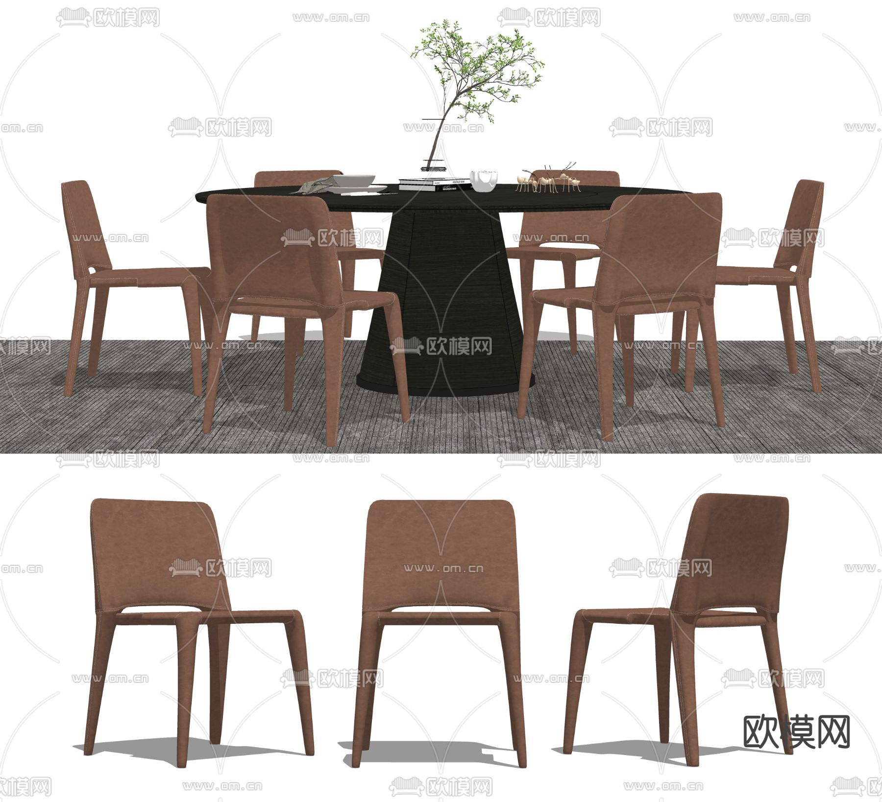 现代圆桌餐桌椅su模型下载（渲染图2）