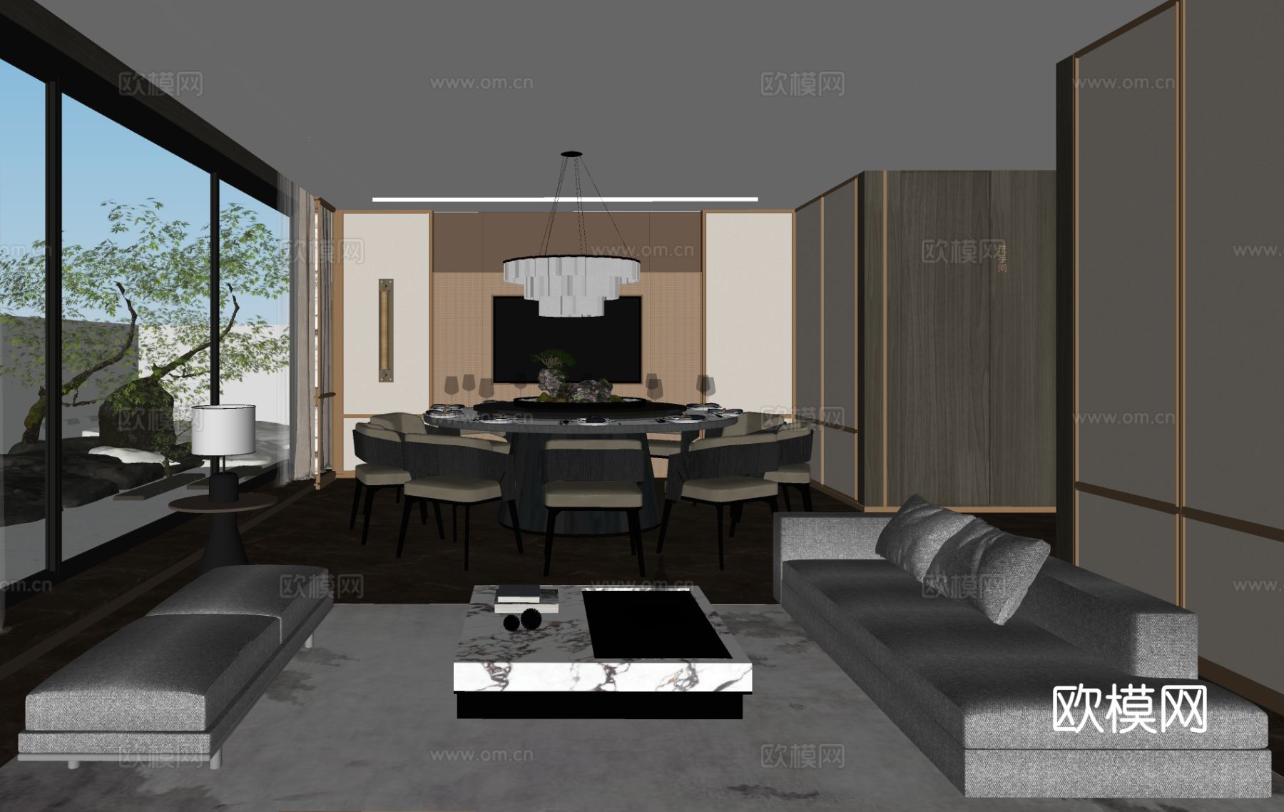 新中式餐厅包房su模型下载（渲染图1）