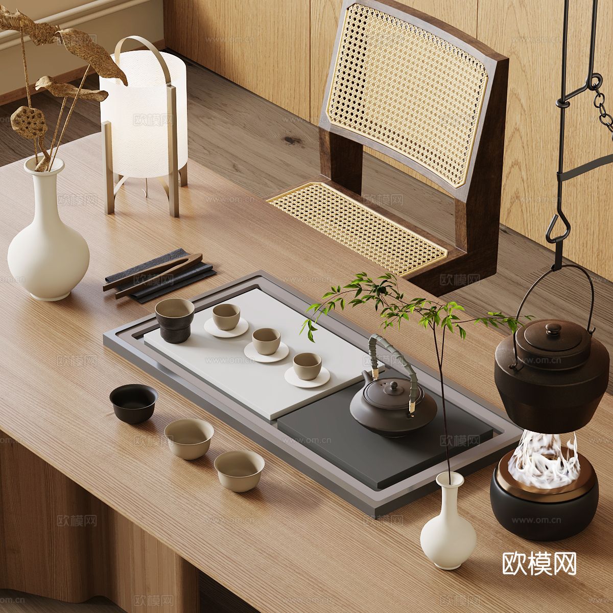 新中式茶具 茶壶 烧水壶 公道杯su模型下载（渲染图2）