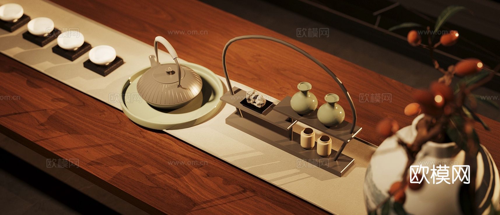 新中式茶具 茶壶 烧水壶 公道杯su模型下载（渲染图2）