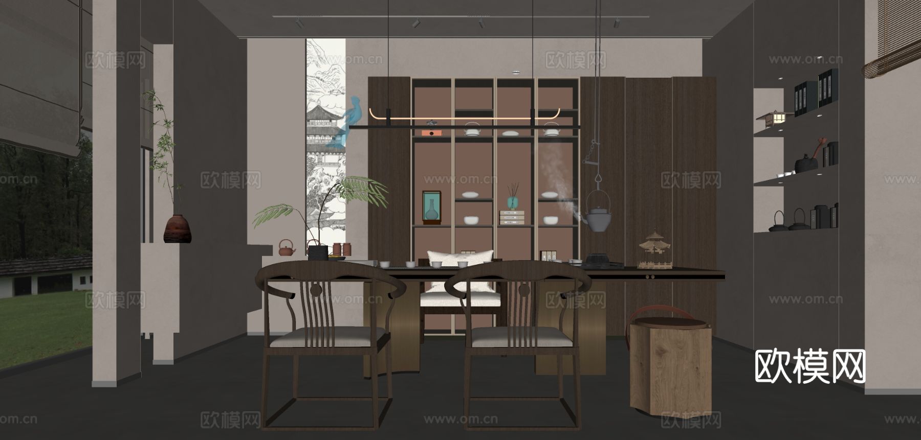 新中式茶室 品茶区su模型下载（渲染图1）