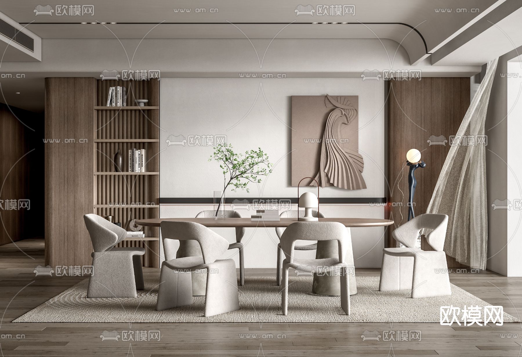 现代实木餐桌椅su模型