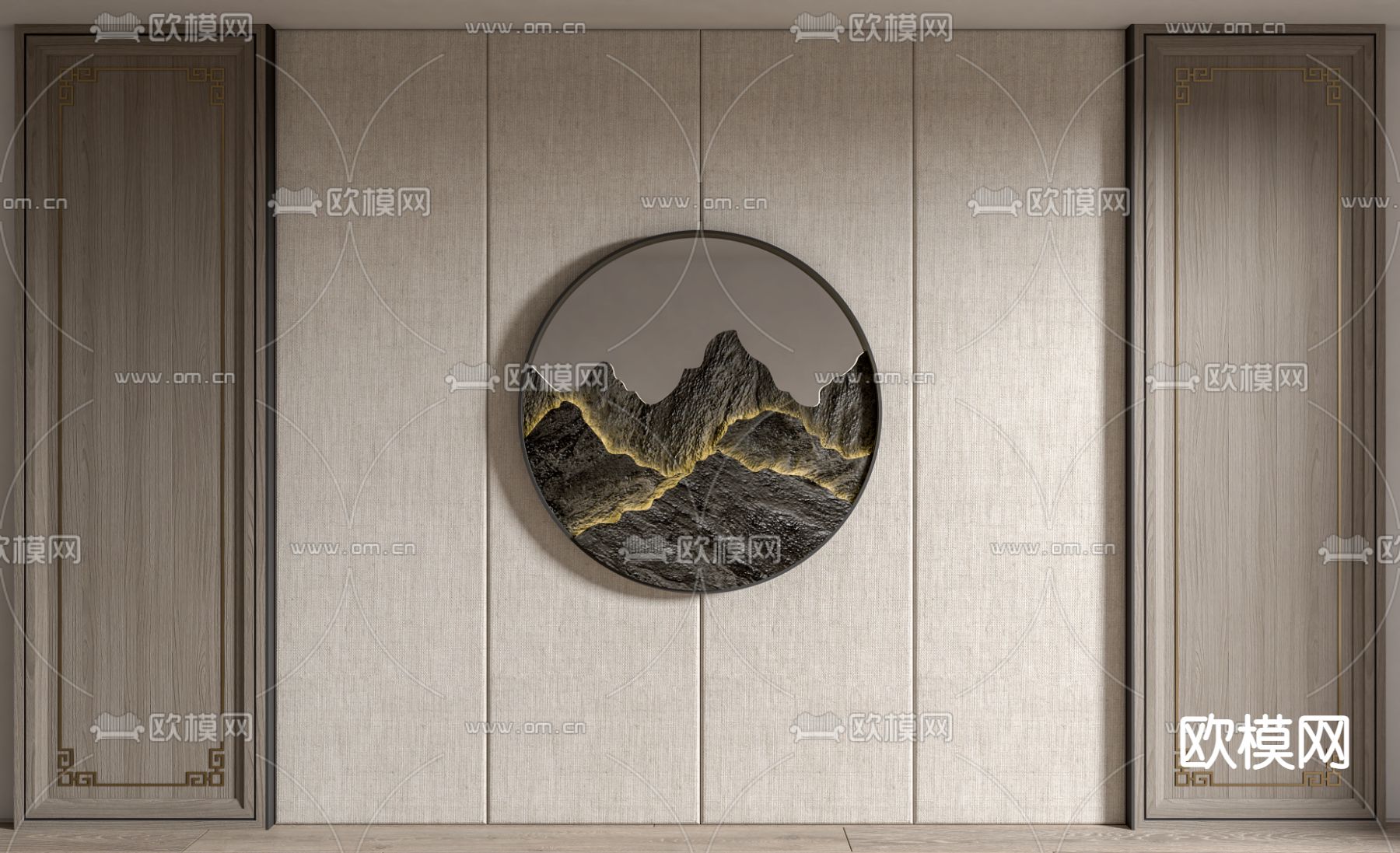 新中式背景墙3d模型下载