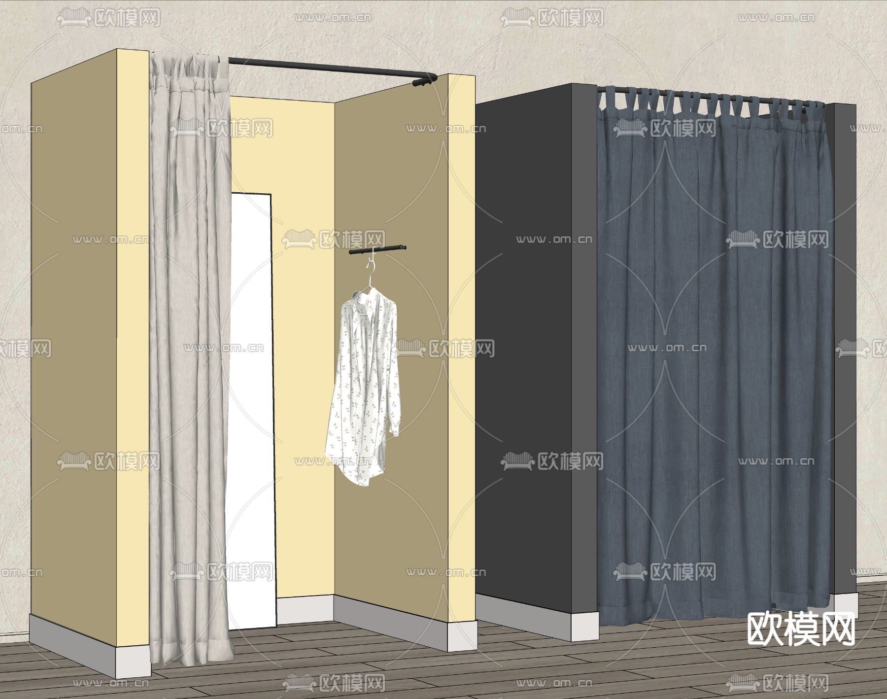 现代服装店试衣间su模型下载（渲染图2）