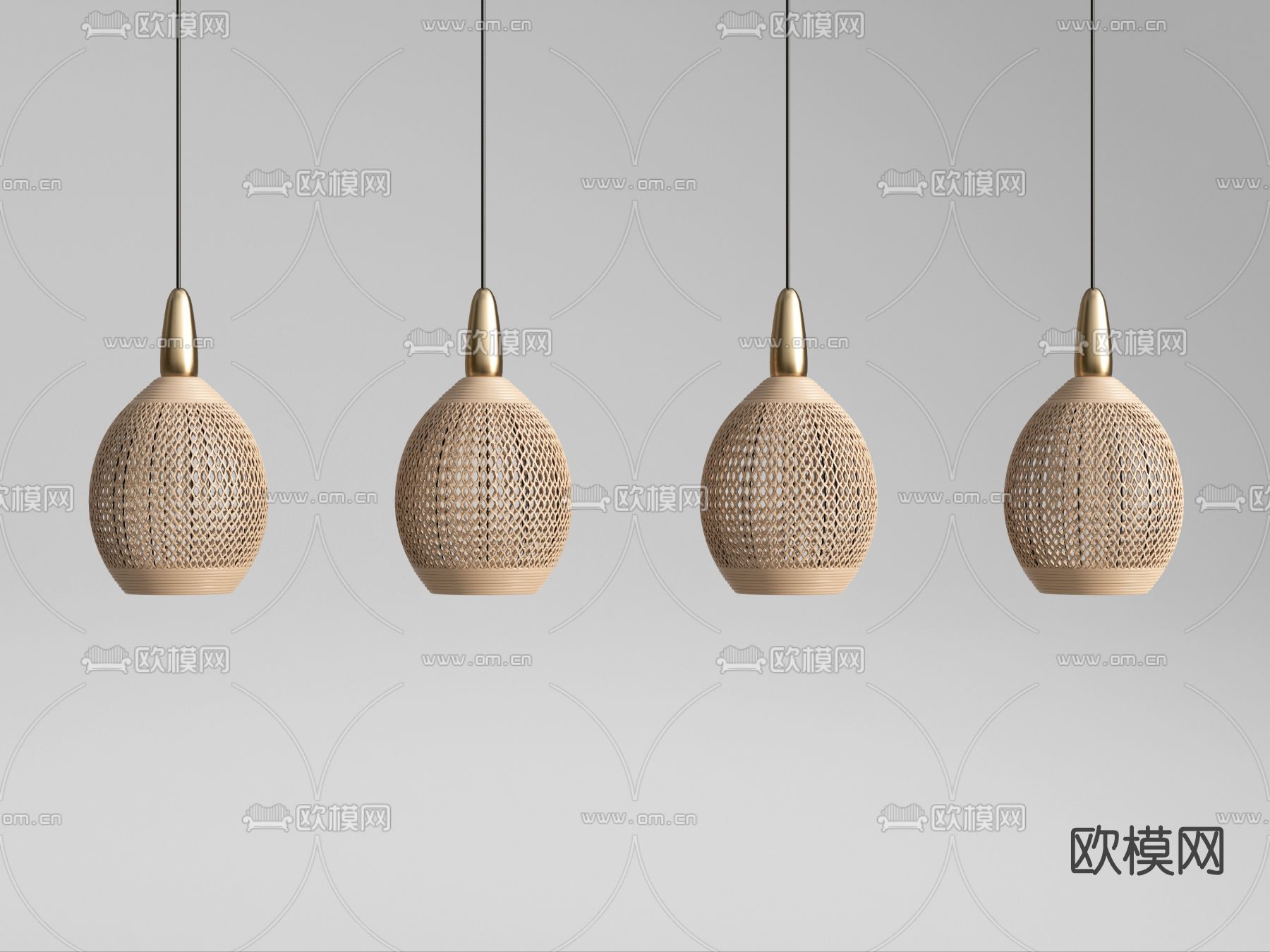自然风藤编吊灯su模型下载（渲染图1）