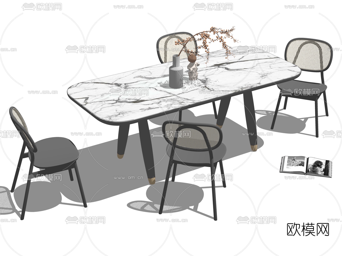 现代大理石餐桌椅su模型