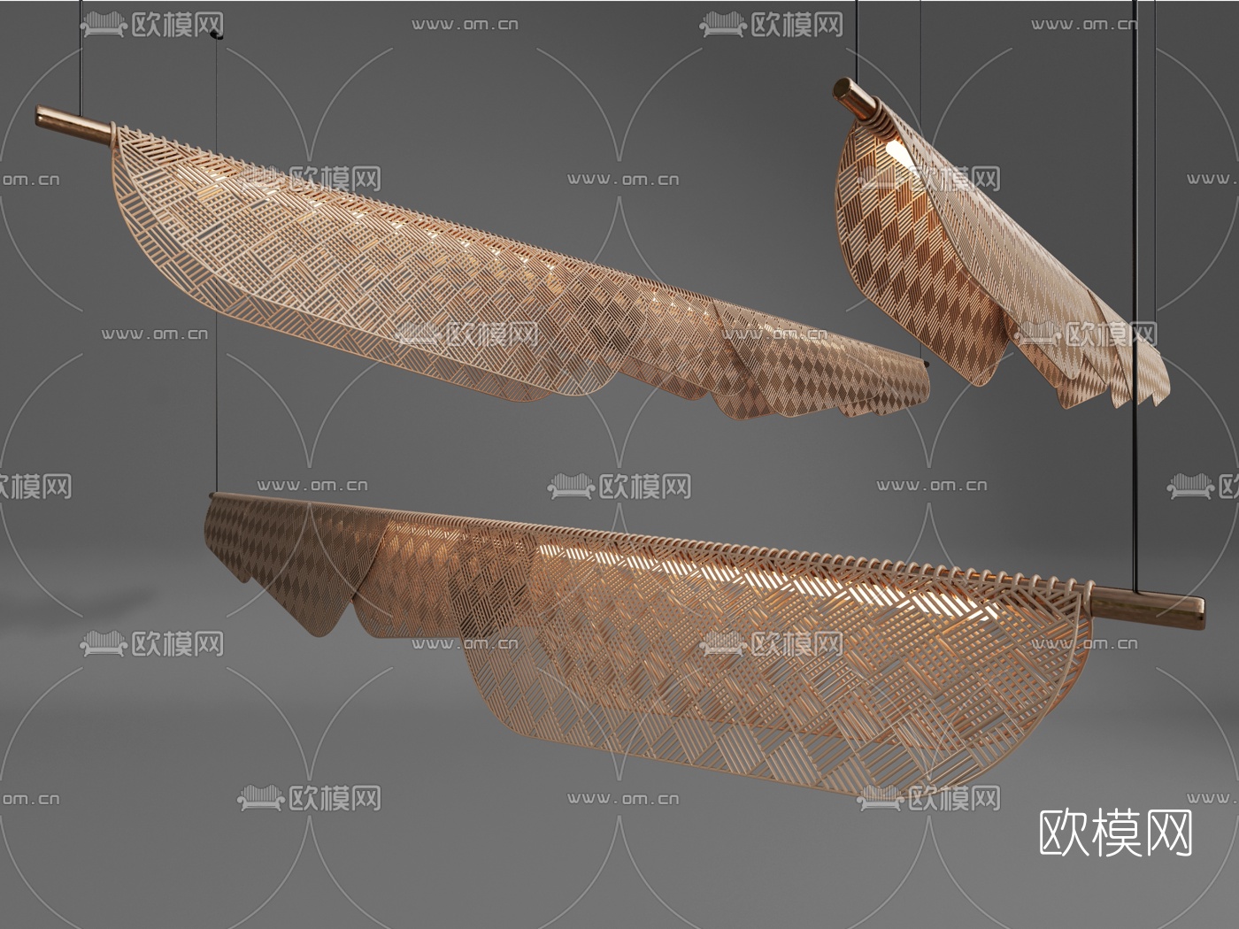 现代藤编吊灯su模型