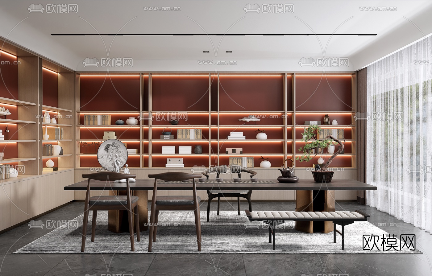 新中式茶室su模型