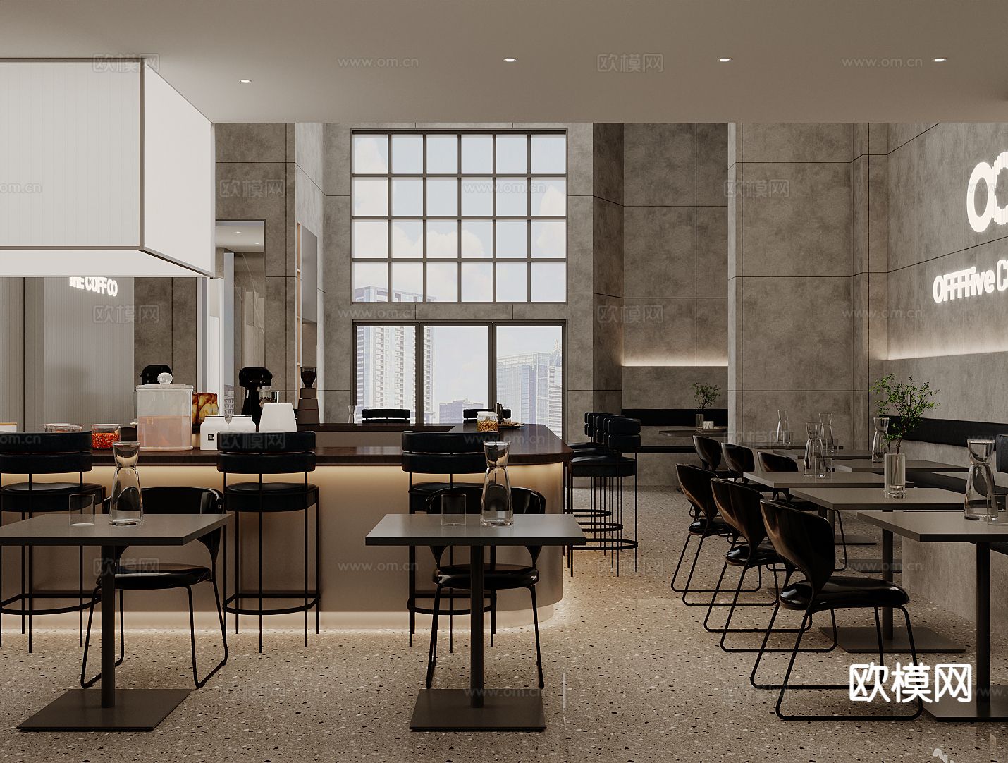 咖啡店卡座区 咖啡操作台su模型下载（渲染图2）