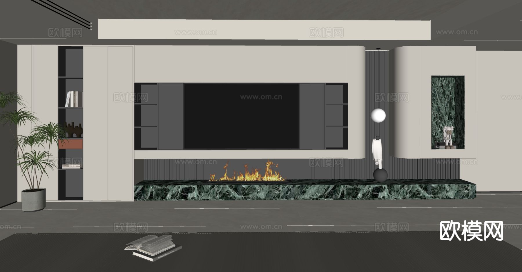 现代背景墙 电视背景su模型下载（渲染图1）