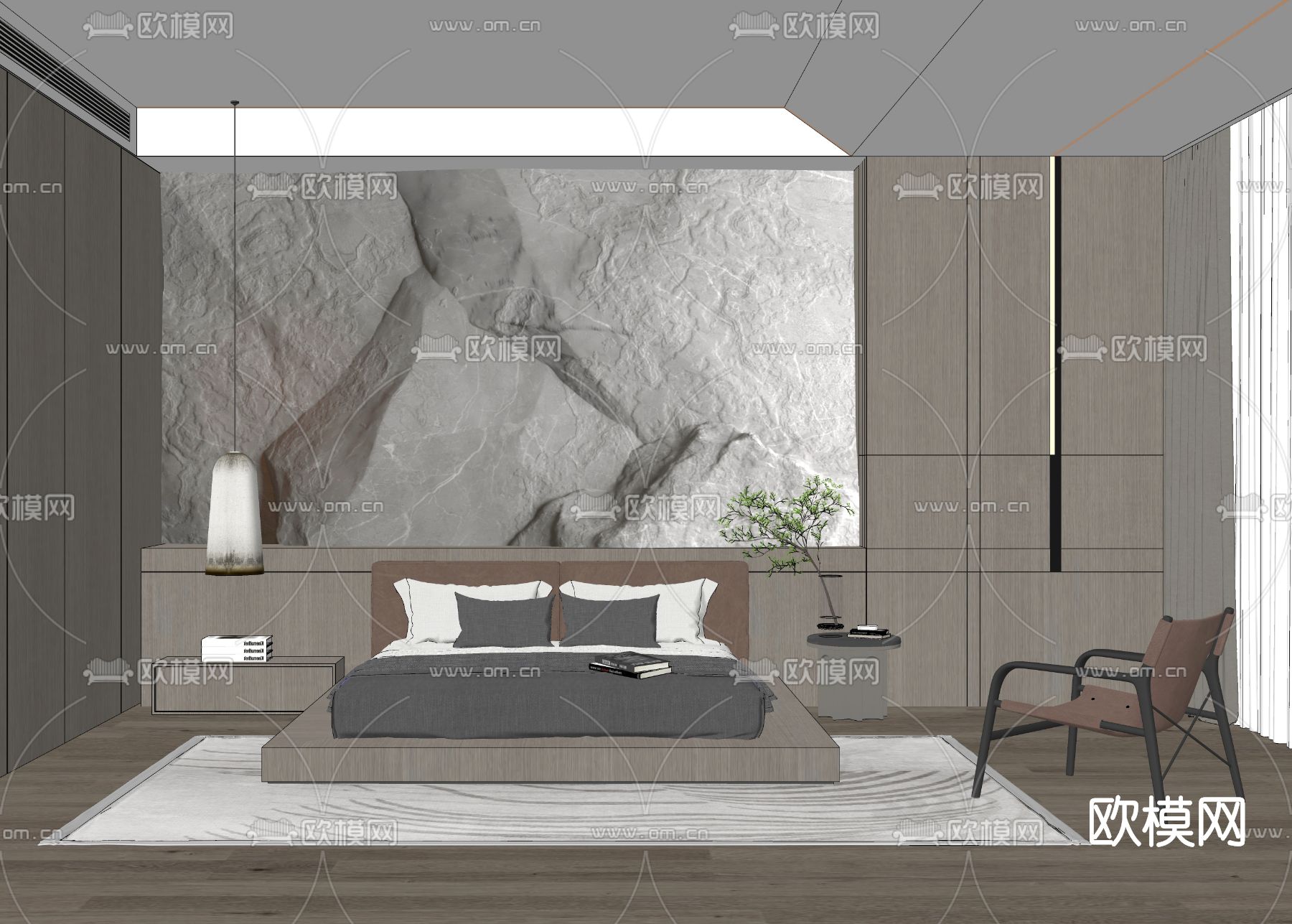 侘寂风卧室su模型下载（渲染图2）