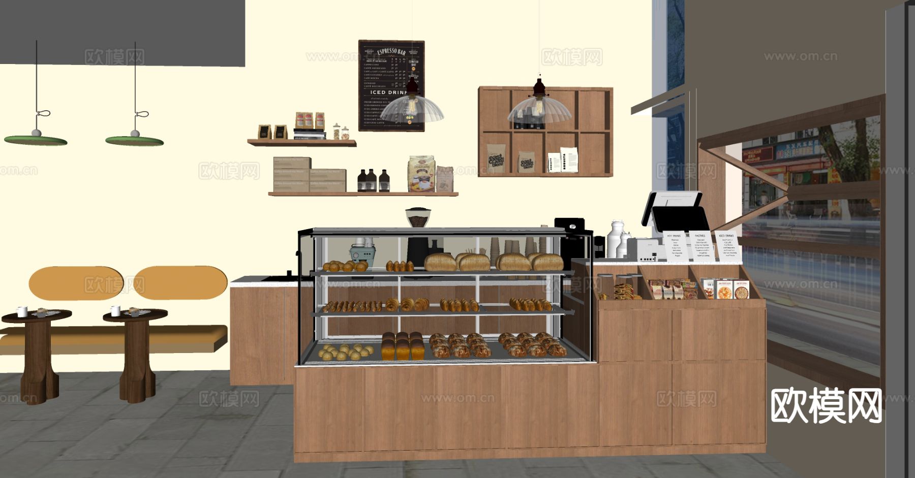 中古风咖啡厅 咖啡店su模型下载（渲染图1）