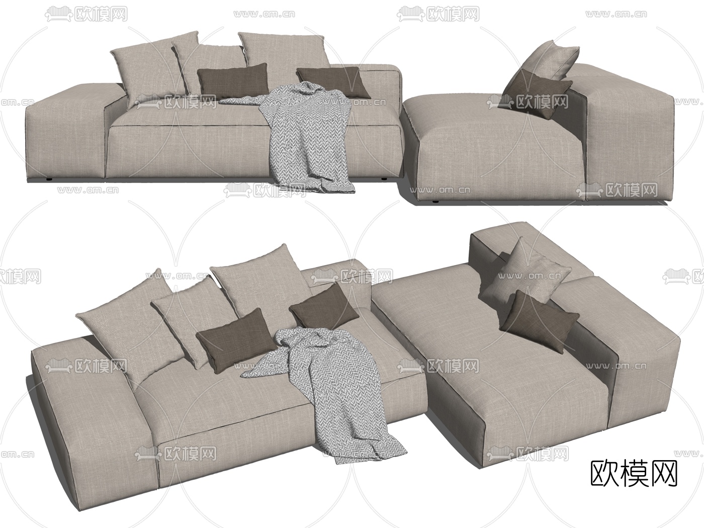现代布艺转角沙发su模型
