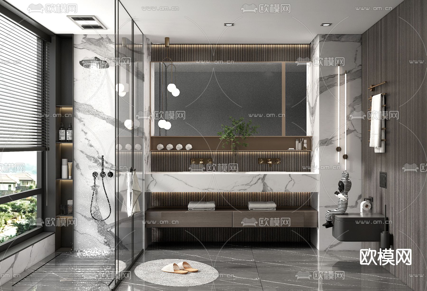 现代卫生间浴室su模型下载（渲染图1）