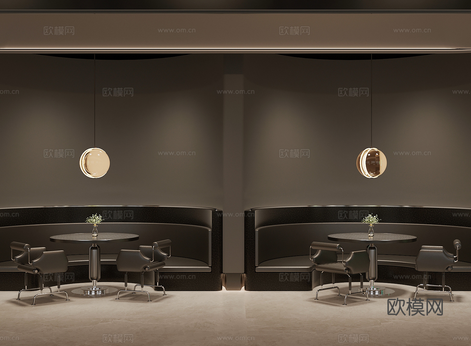 现代西餐厅 就餐大堂 卡座区3d模型下载（渲染图2）