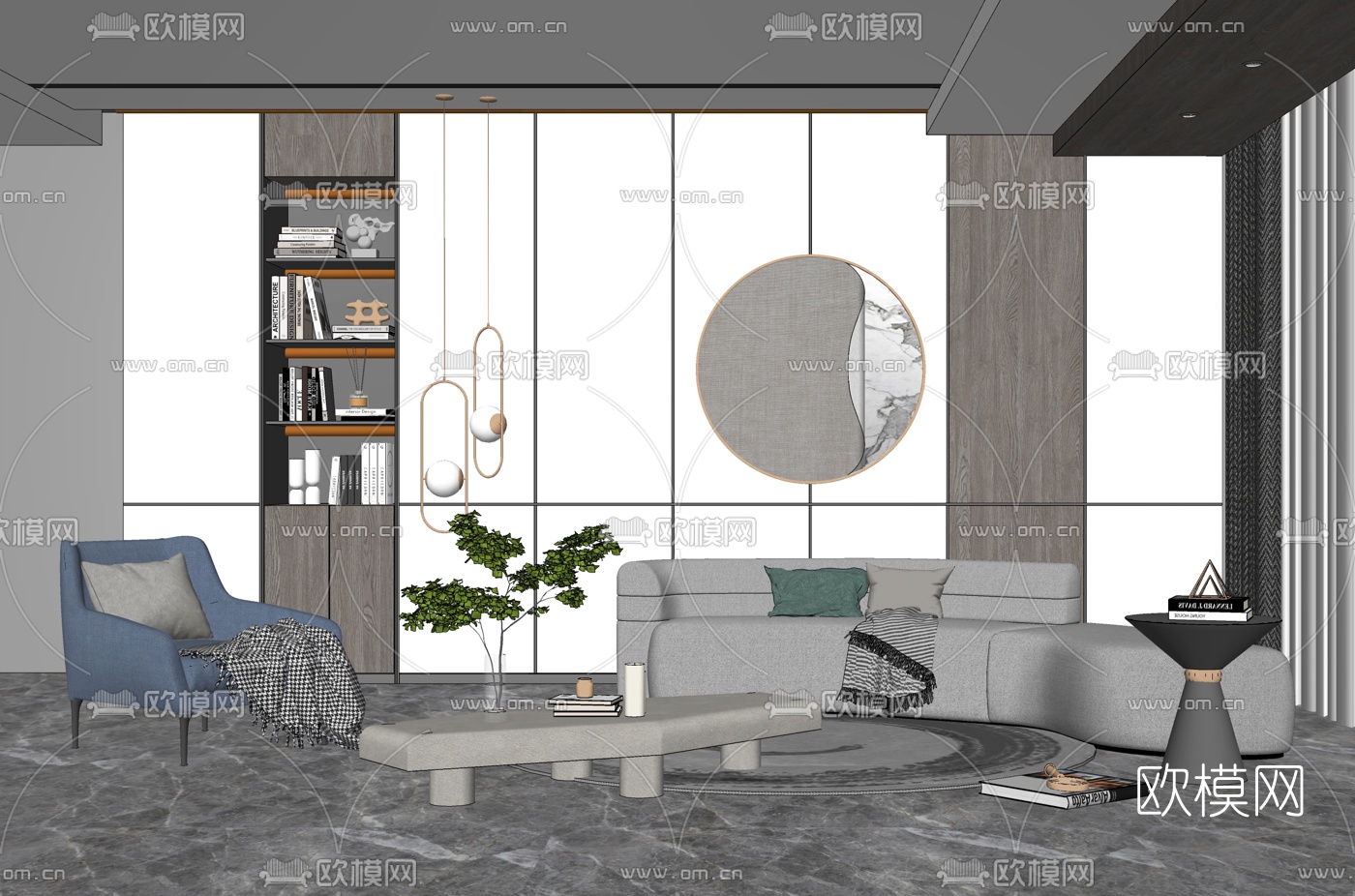 现代布艺沙发组合su模型