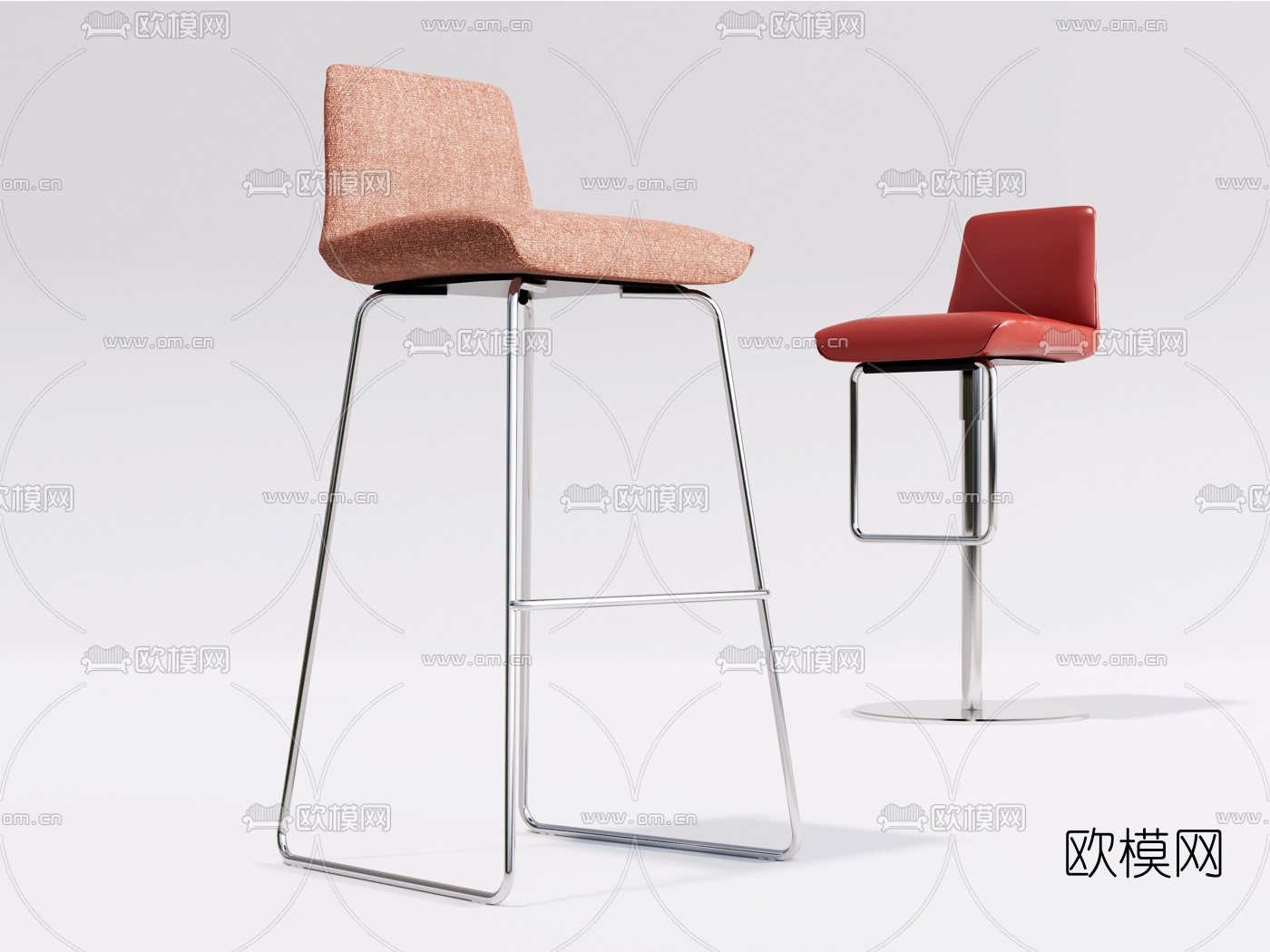 现代布艺吧椅su模型下载（渲染图1）