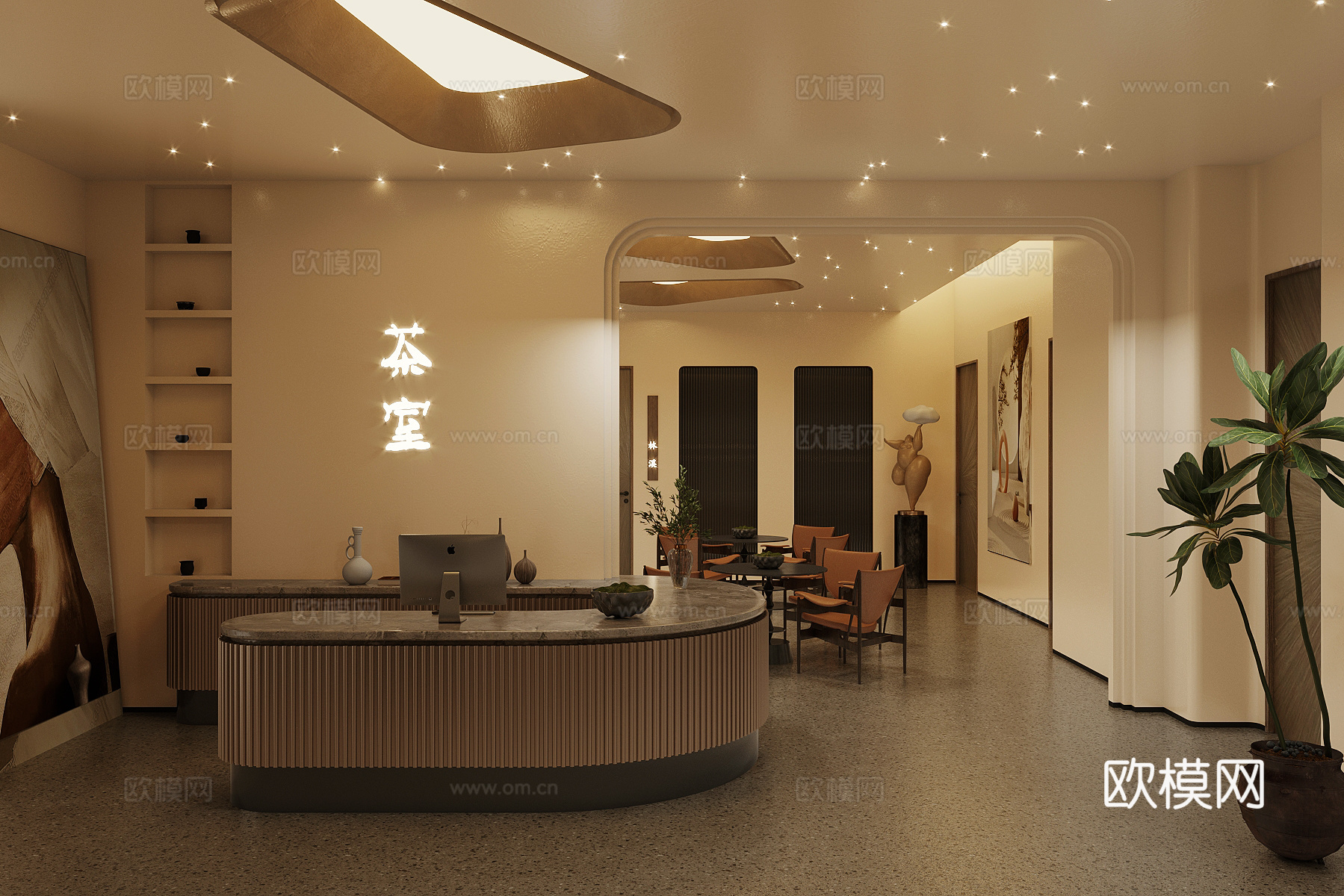 新中式茶馆收银台su模型下载（渲染图2）