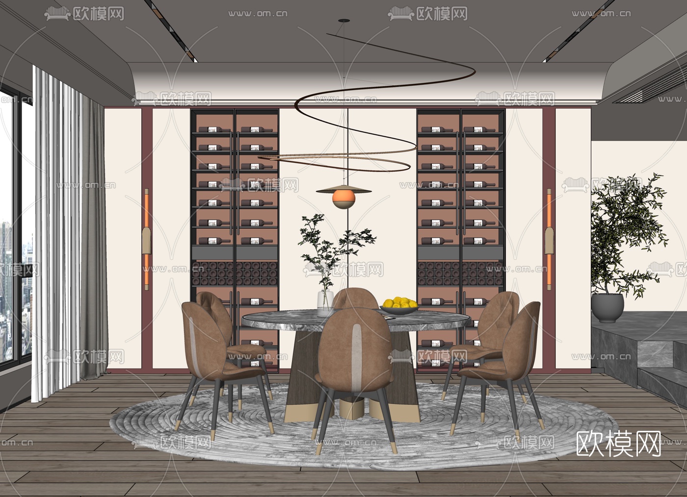 现代轻奢餐厅su模型