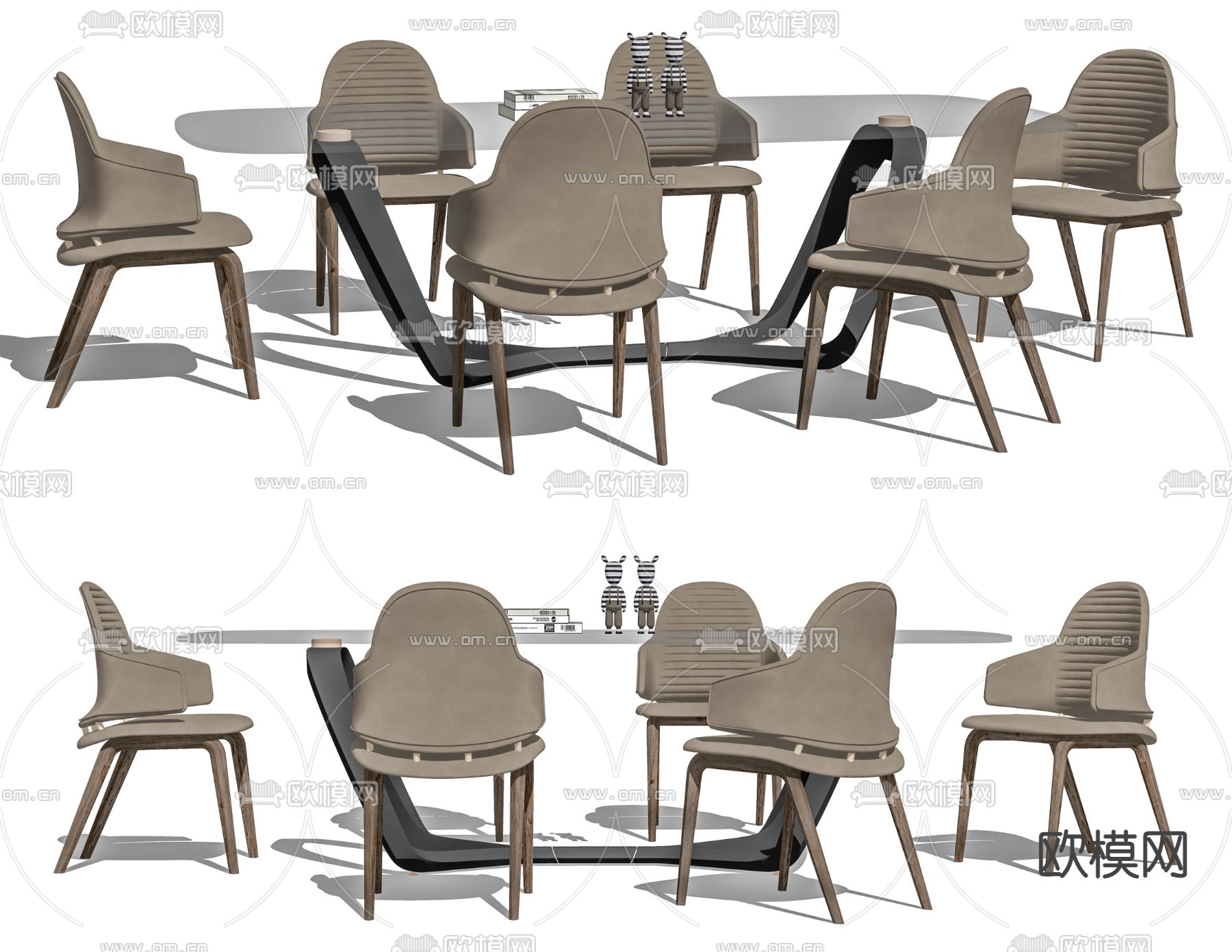 现代透明亚克力餐桌椅su模型