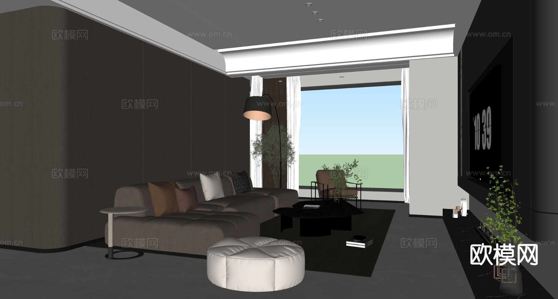 轻奢客厅su模型下载（渲染图1）
