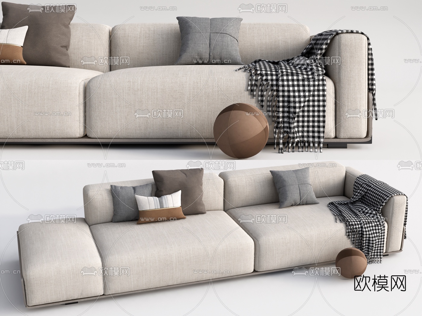 现代布艺多人沙发su模型