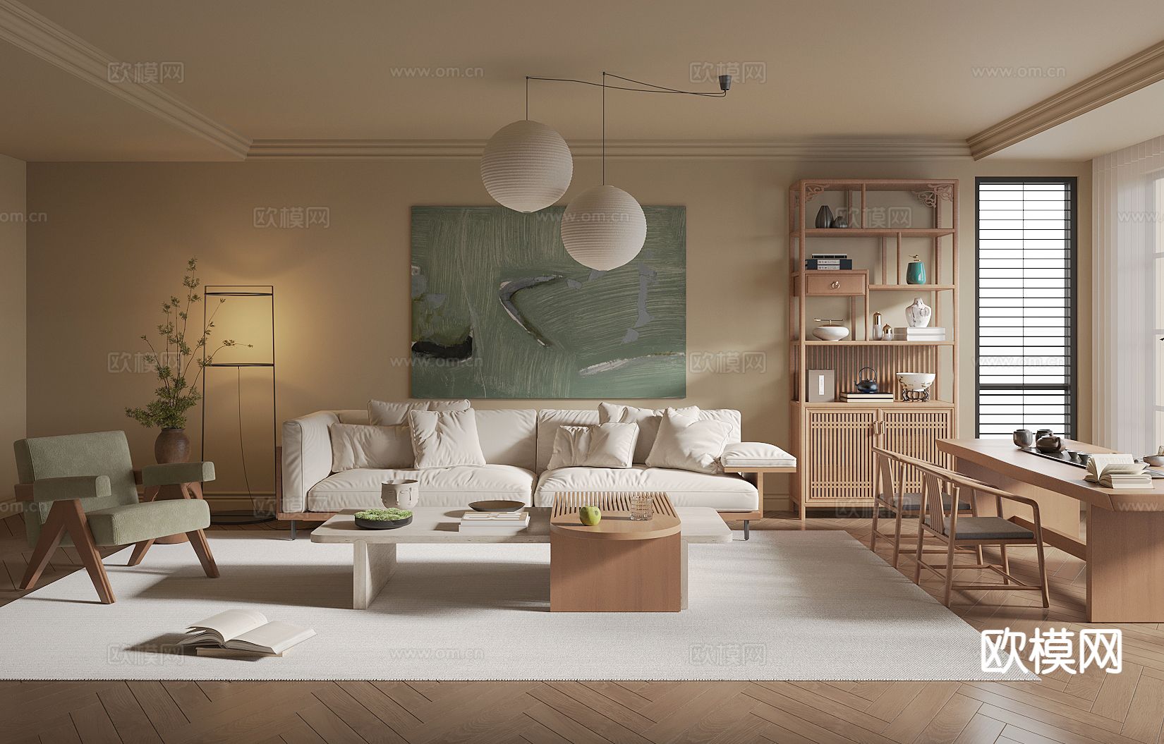 侘寂客厅 茶室3d模型下载（渲染图1）