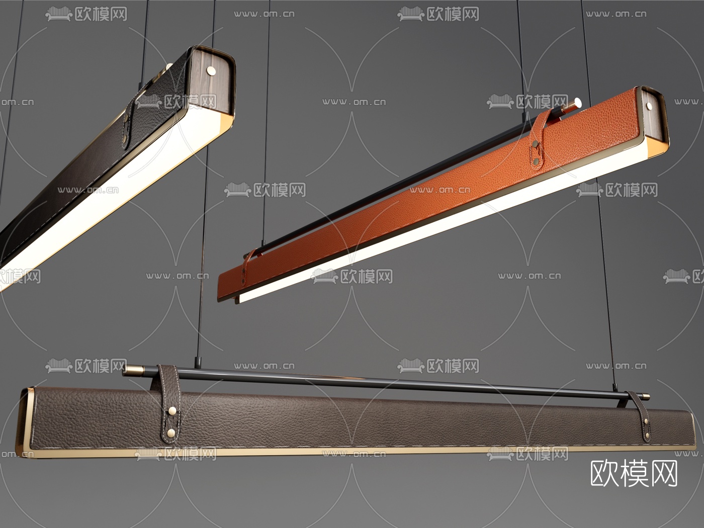 现代长条皮革办公吊灯su模型下载（渲染图1）