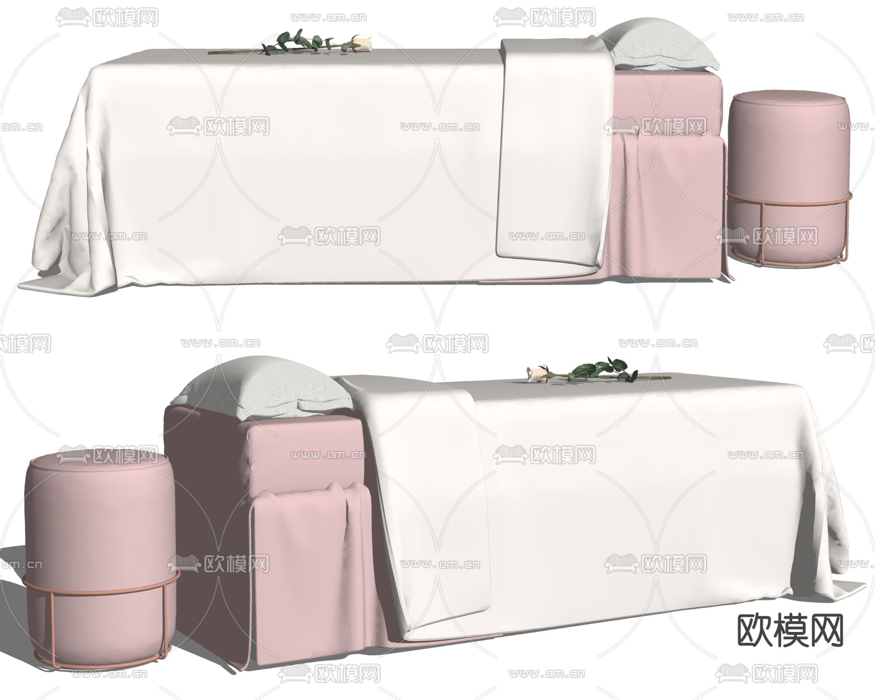 现代布艺按摩床su模型下载（渲染图2）