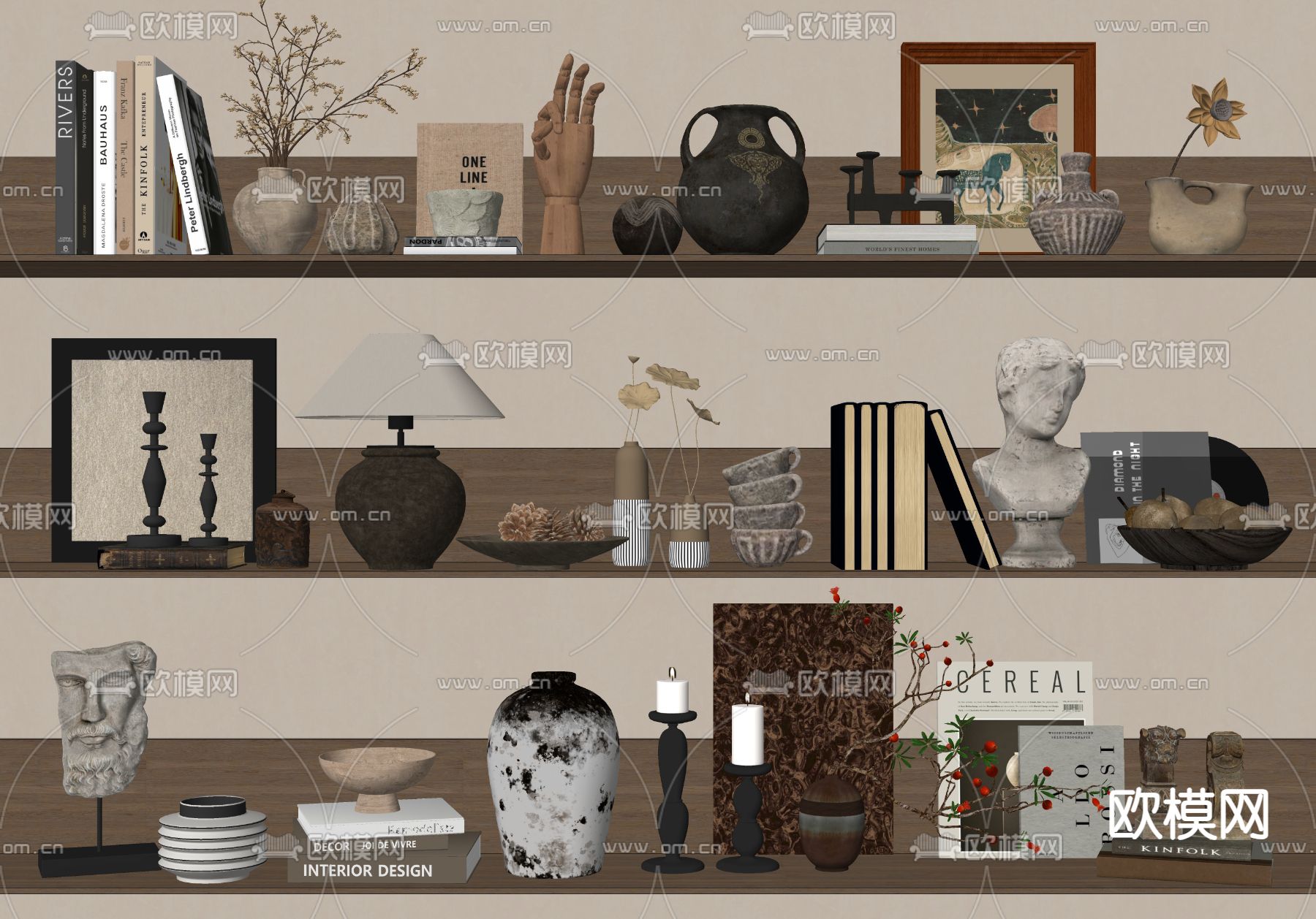 侘寂风摆件 书籍 陶罐 雕塑su模型