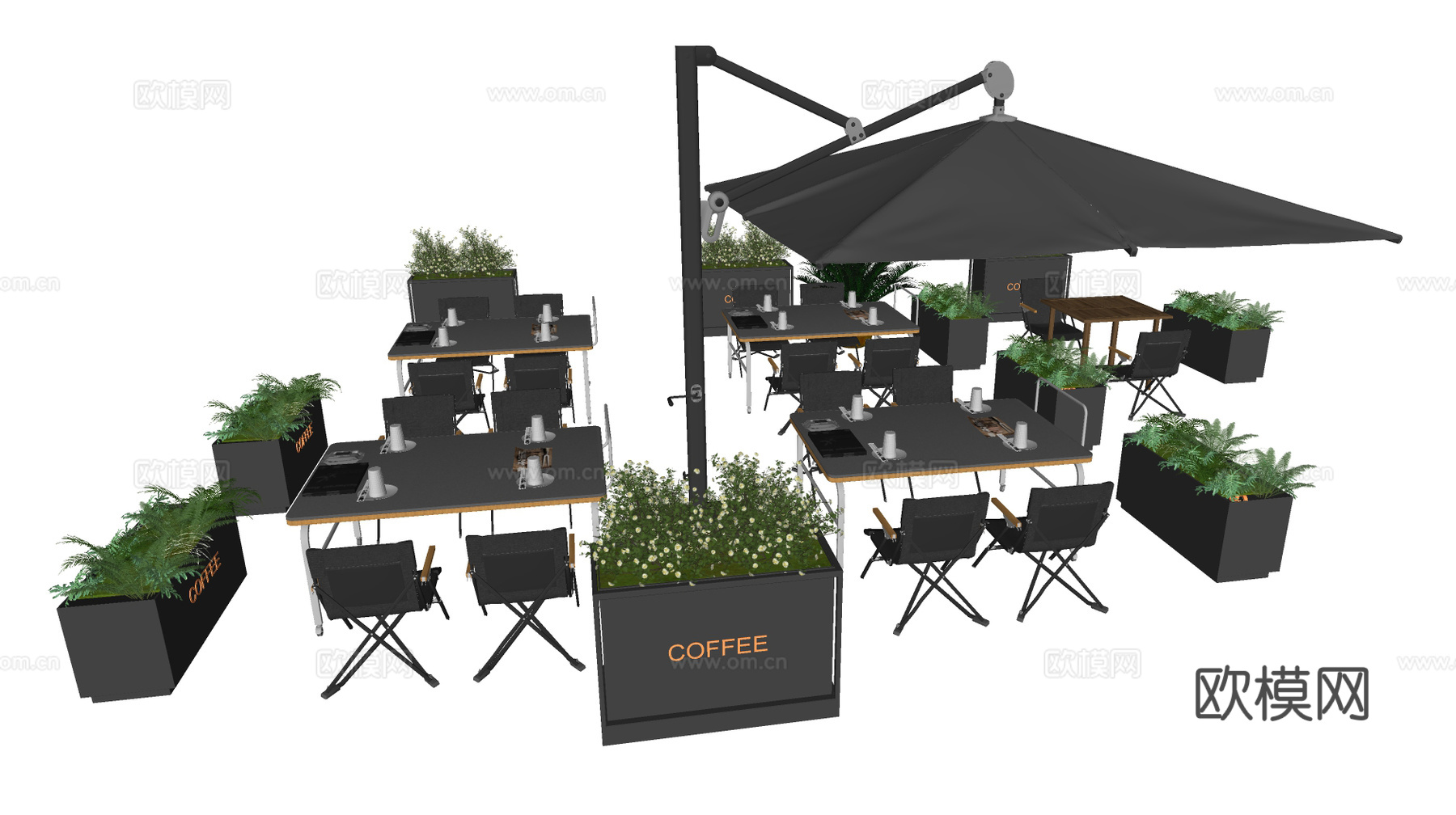工业风遮阳伞 户外桌椅su模型下载（渲染图1）