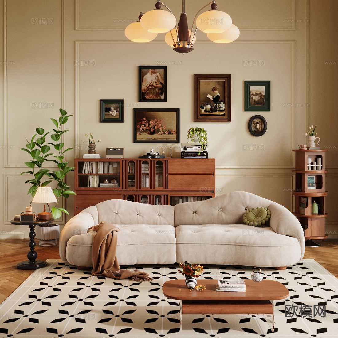 中古风沙发 边柜 角几 茶几3d模型下载