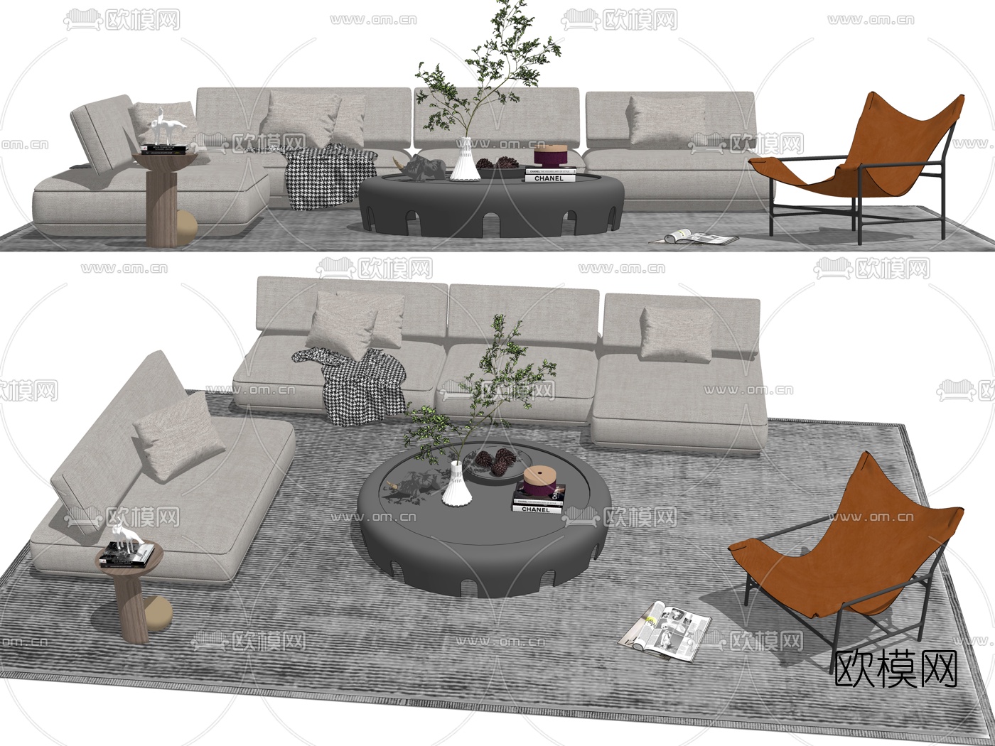 现代布艺沙发茶几组合su模型下载（渲染图2）