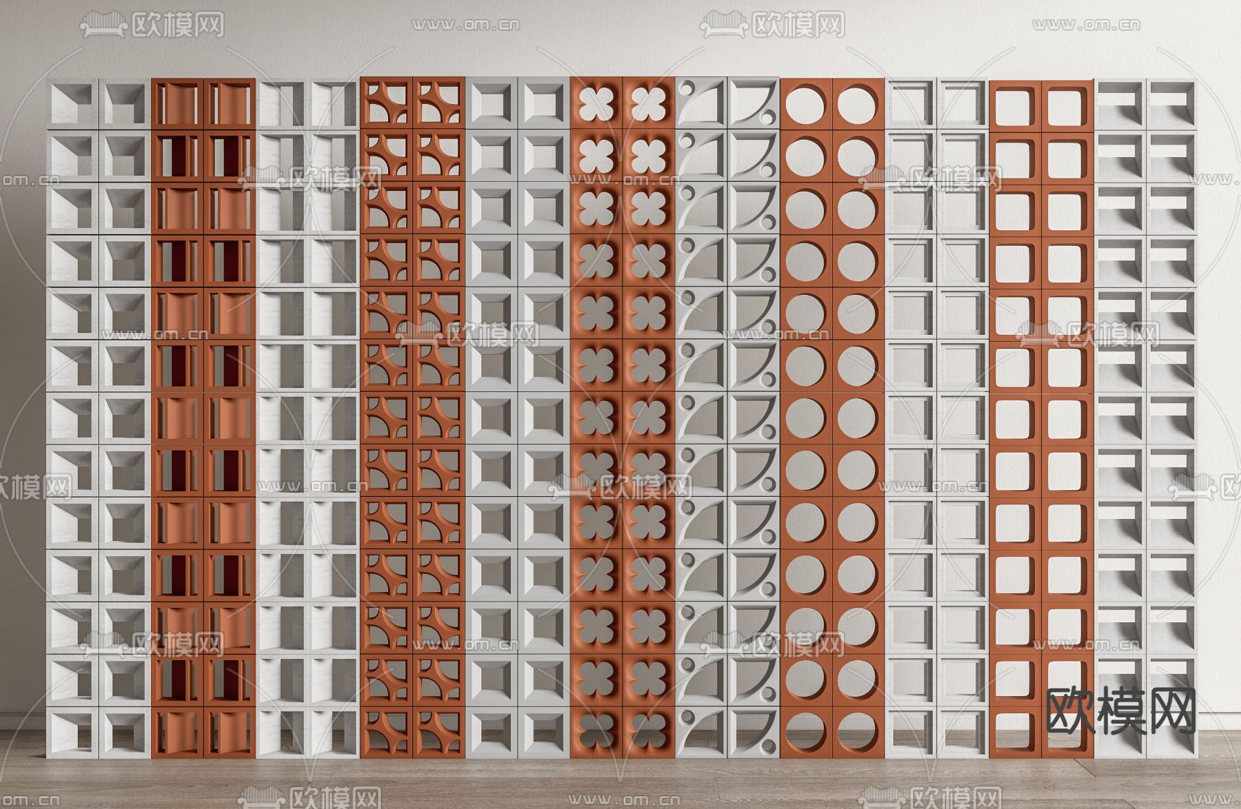 水泥砖隔断 屏风su模型